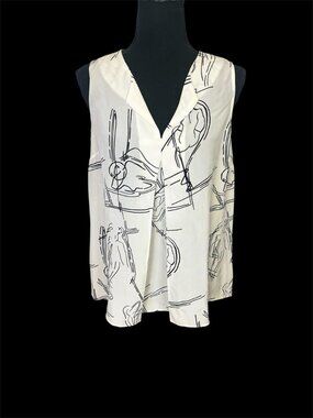 Ecru Sleeveless 100 % Silk Top Sz S Nude Silhouettes Avant Garde Abstract Line